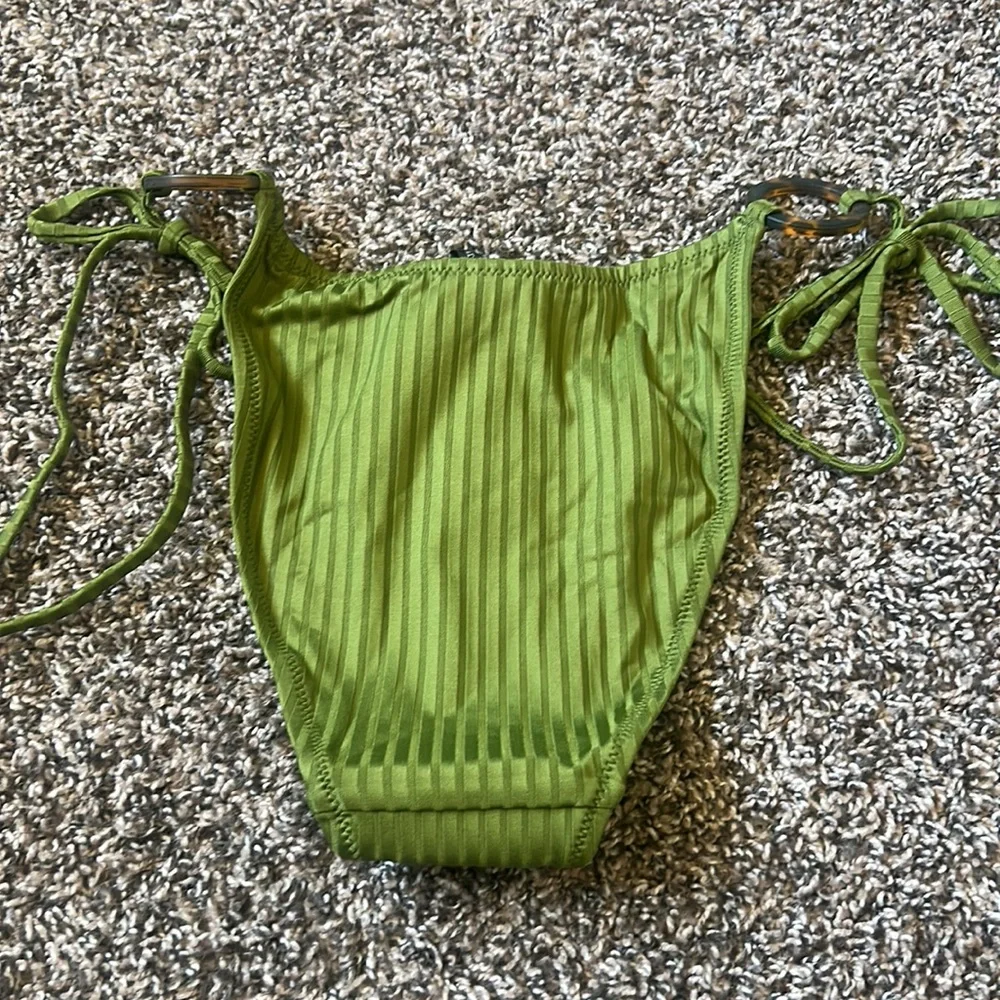 NWT J. Crew Green Wide Rib Curved-Waist Cheeky String Swim Bottoms Only S